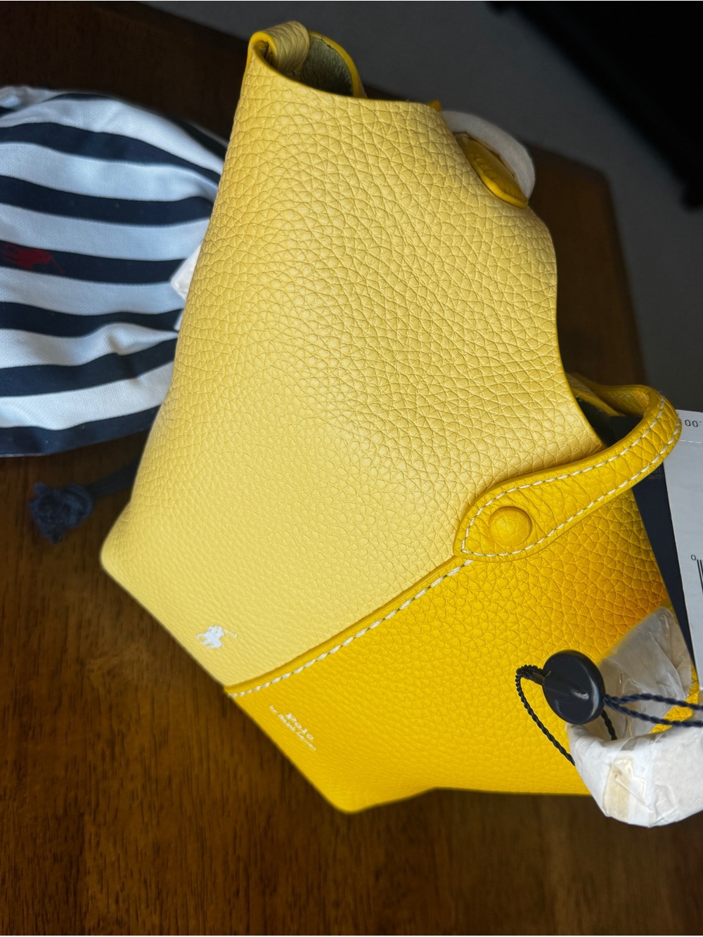 Polo by Ralph Lauren Yellow Pebbled Leather Mini Bucket Bag